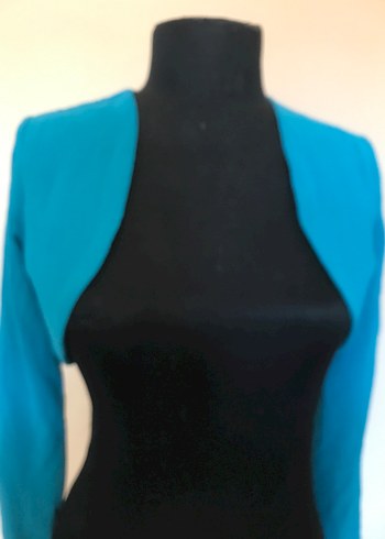 Turkuaz Uzun Kollu Şifon Bolero - Görsel 2