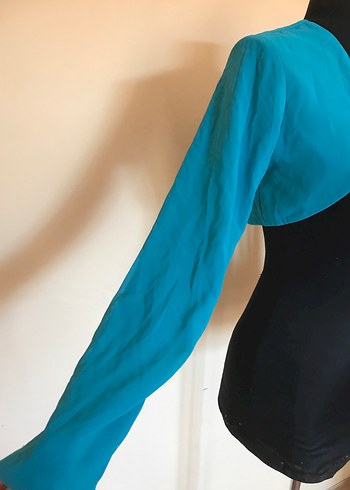 Turkuaz Uzun Kollu Şifon Bolero - Görsel 4