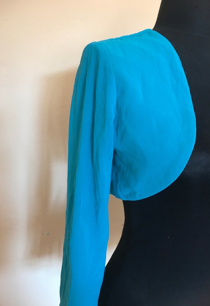 Turkuaz Uzun Kollu Şifon Bolero - Görsel 3