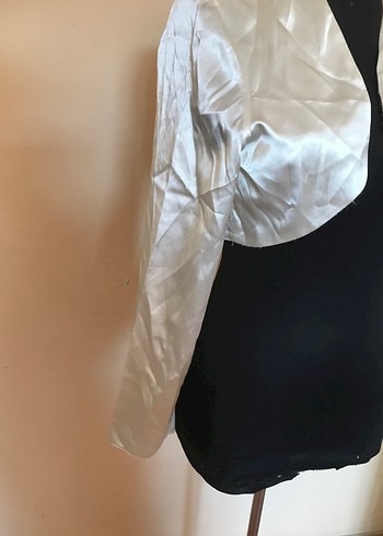 Krem Rengi Saten Uzun Kollu Bolero - Görsel 2