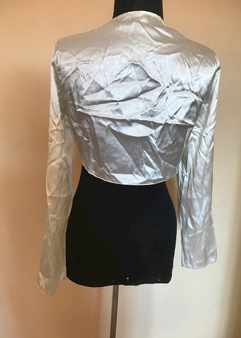 Krem Rengi Saten Uzun Kollu Bolero - Görsel 4