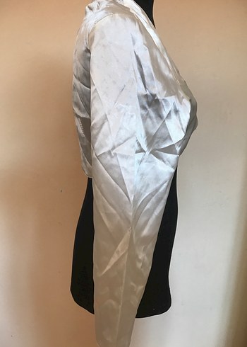 Krem Rengi Saten Uzun Kollu Bolero - Görsel 3