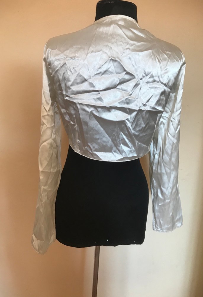 Krem Rengi Saten Uzun Kollu Bolero - Görsel 4