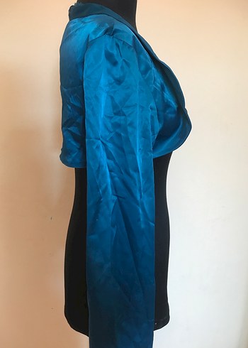 Mavi Saten Bolero Yaka Detaylı - Görsel 5