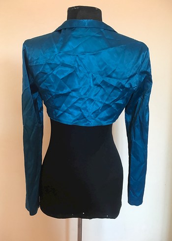 Mavi Saten Bolero Yaka Detaylı - Görsel 6