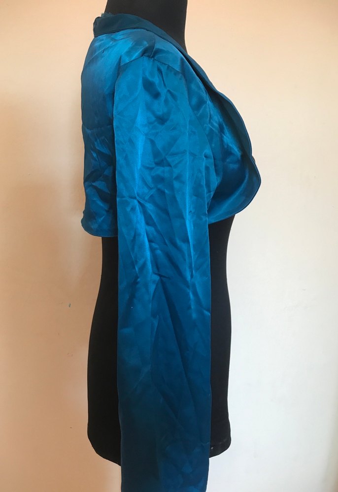 Mavi Saten Bolero Yaka Detaylı - Görsel 5