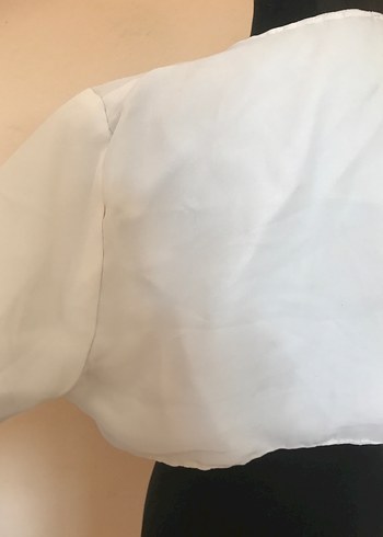 Beyaz Şifon Uzun Kollu Bolero - Görsel 6