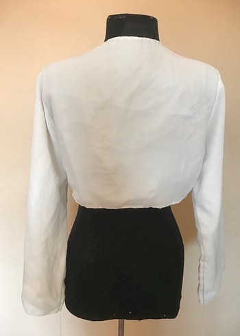 Beyaz Şifon Uzun Kollu Bolero - Görsel 5