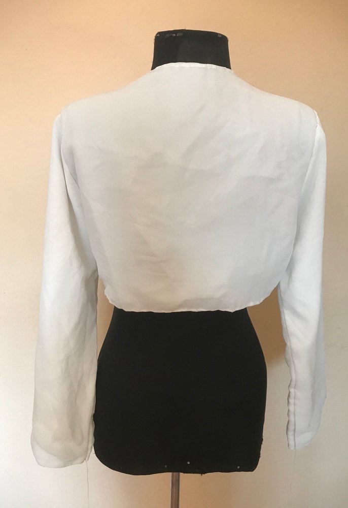 Beyaz Şifon Uzun Kollu Bolero - Görsel 5