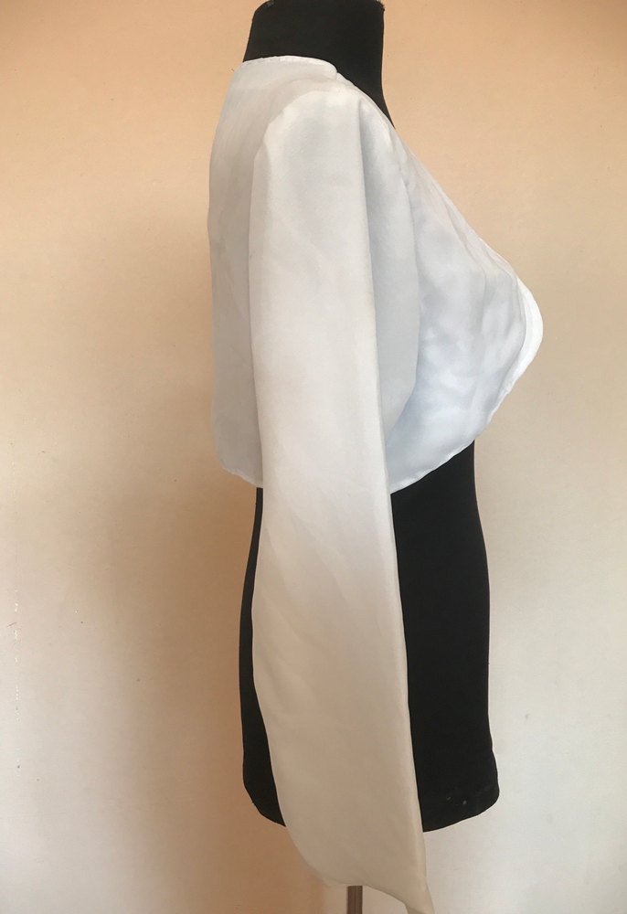 Beyaz Şifon Uzun Kollu Bolero - Görsel 4