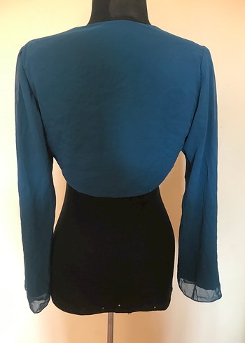 Koyu Mavi Drapeli Şifon Bolero - Görsel 6