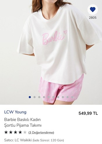 l Beden Barbie Desenli Kısa Kollu Pijama Takımı