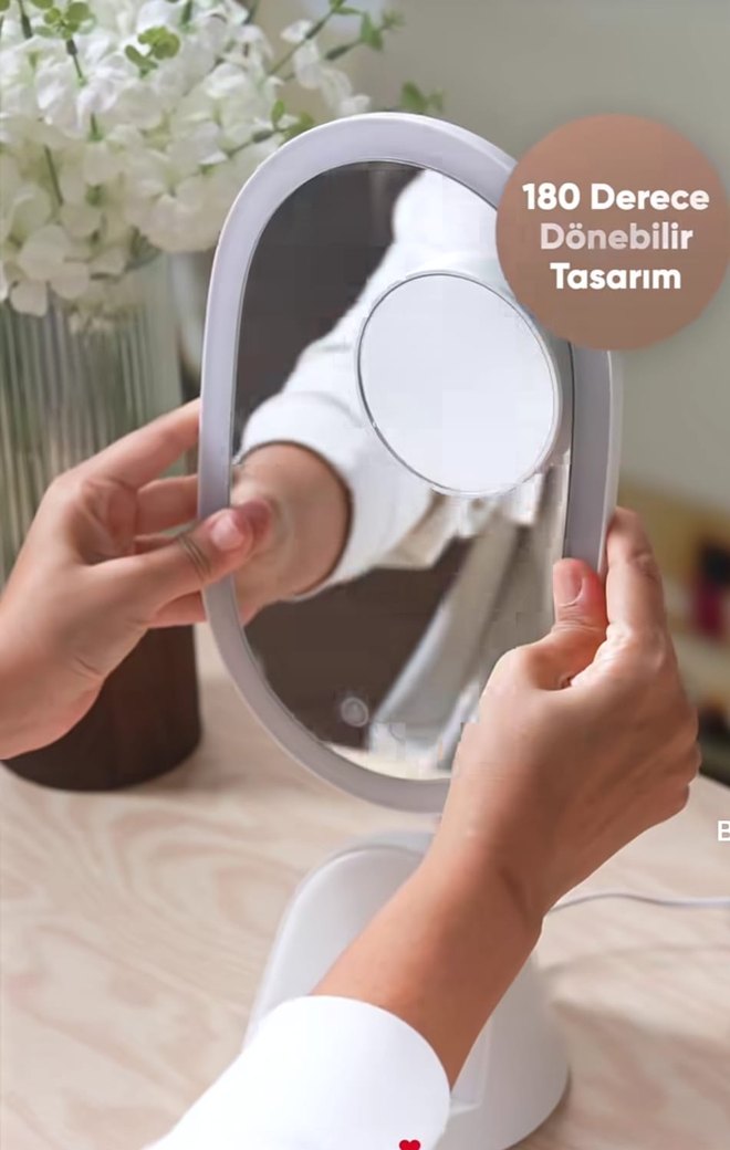 Işıklı Ayarlana Bilir Oval Masaüstü Makyaj Aynası - Görsel 4