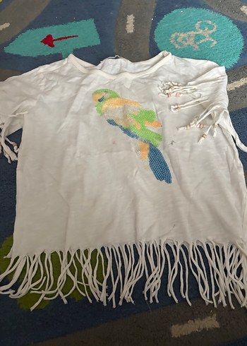 Kız Çocuk Beyaz Baskılı Kısa Kollu Tişört - Görsel 9