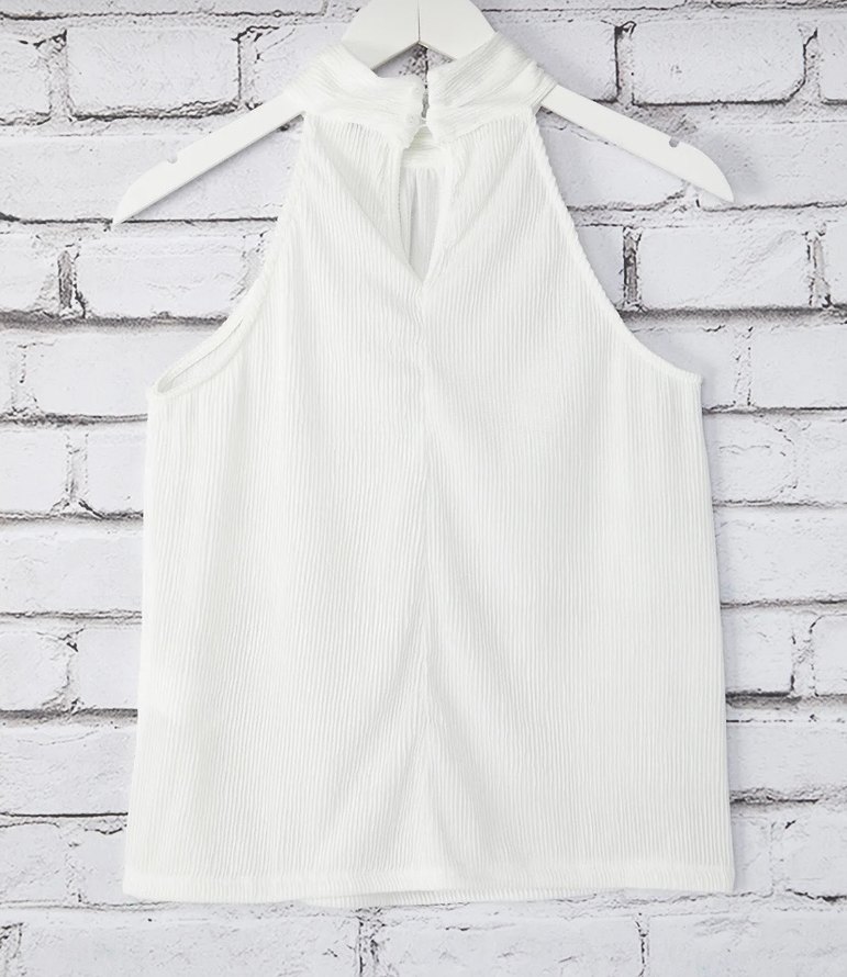 Beyaz Pilili Kolsuz Keten Bluz - Görsel 4