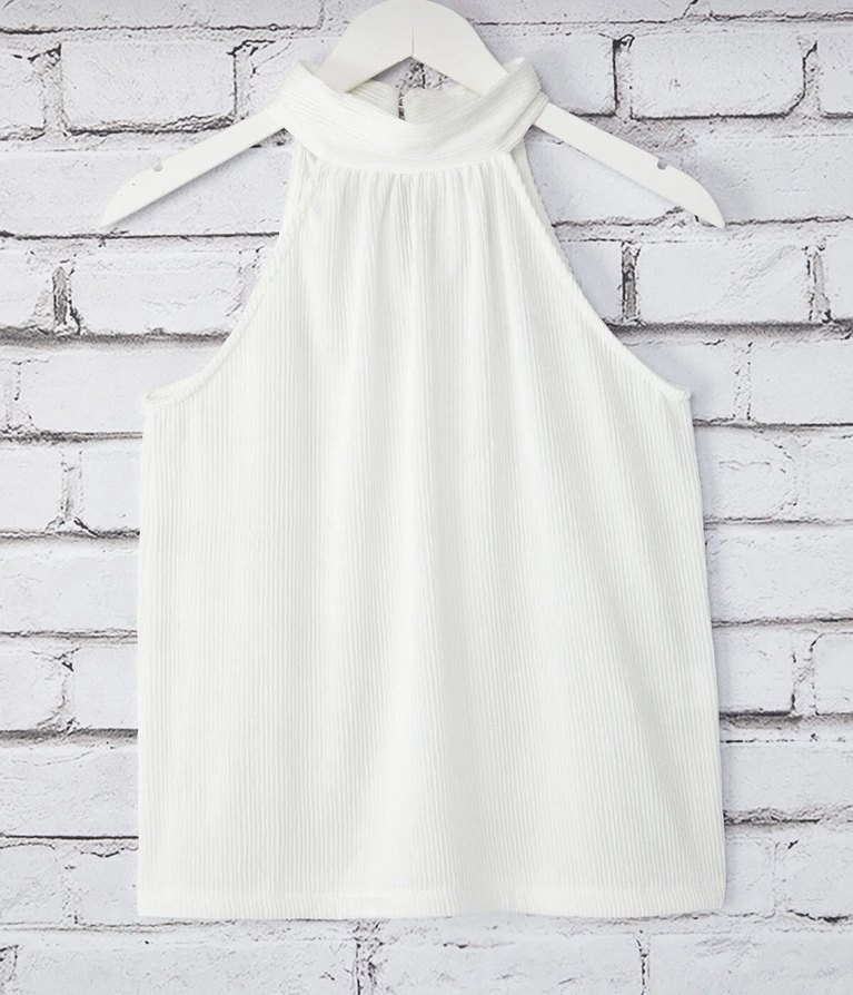 Beyaz Pilili Kolsuz Keten Bluz - Görsel 3