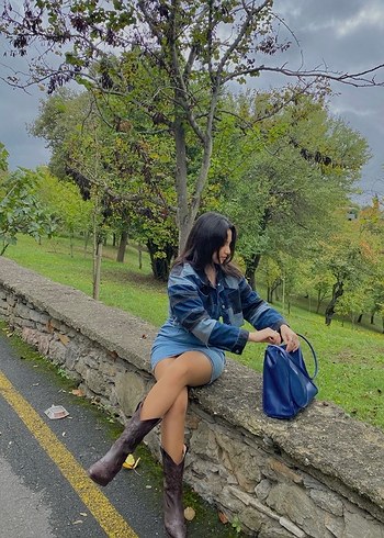 Çok desenli Crop Kot Ceket - Görsel 2