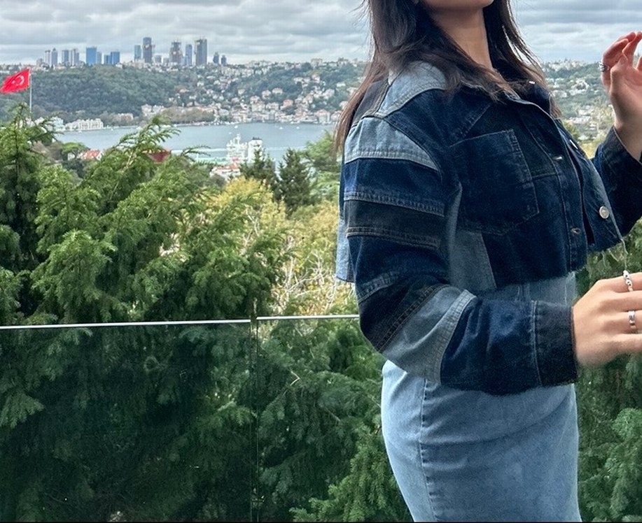 Çok desenli Crop Kot Ceket - Görsel 3