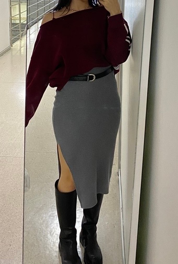 Gri süet Midi Kalem Etek - Görsel 2