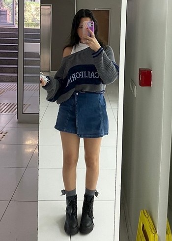 Nakışlı Gri Kısa Triko Kadın Kazak - Görsel 2