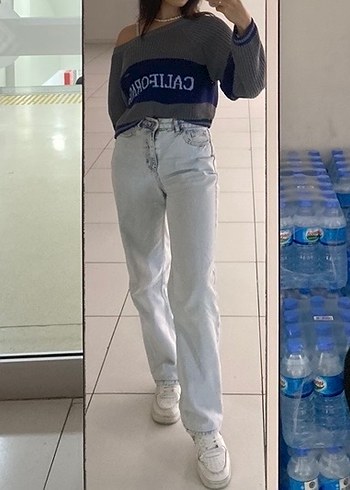 Nakışlı Gri Kısa Triko Kadın Kazak - Görsel 3