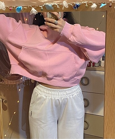 Diğer PEMBE OVERSIZE CROP SWEATSHIR