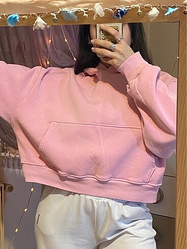 m Beden pembe Renk PEMBE OVERSIZE CROP SWEATSHIR
