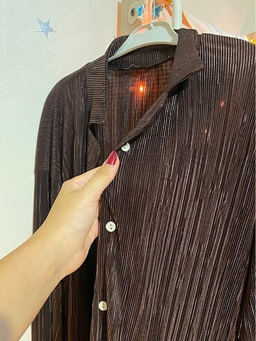 Mürdüm- Acı Kahve karışımı ifil satenimsi gömlek - Görsel 2