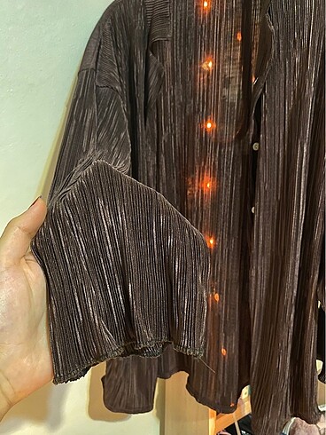 Mürdüm- Acı Kahve karışımı ifil satenimsi gömlek - Görsel 4