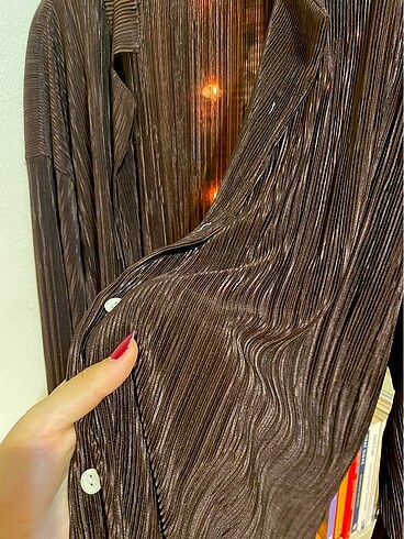 Mürdüm- Acı Kahve karışımı ifil satenimsi gömlek - Görsel 3