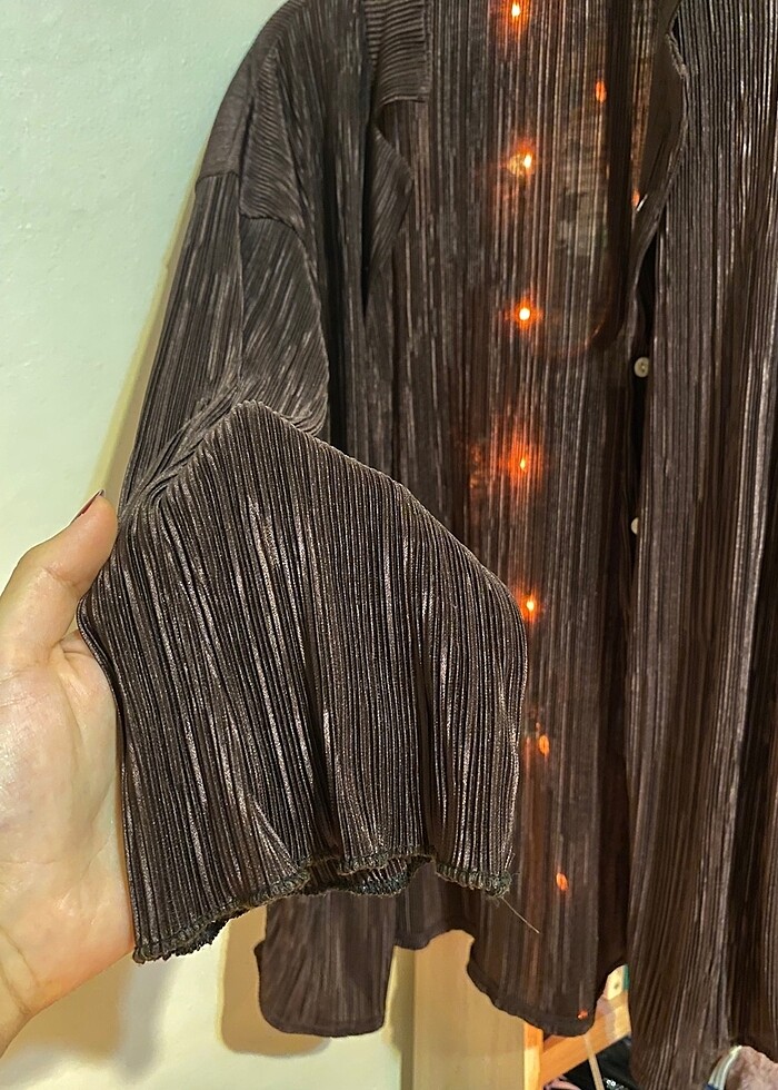 Mürdüm- Acı Kahve karışımı ifil satenimsi gömlek - Görsel 4