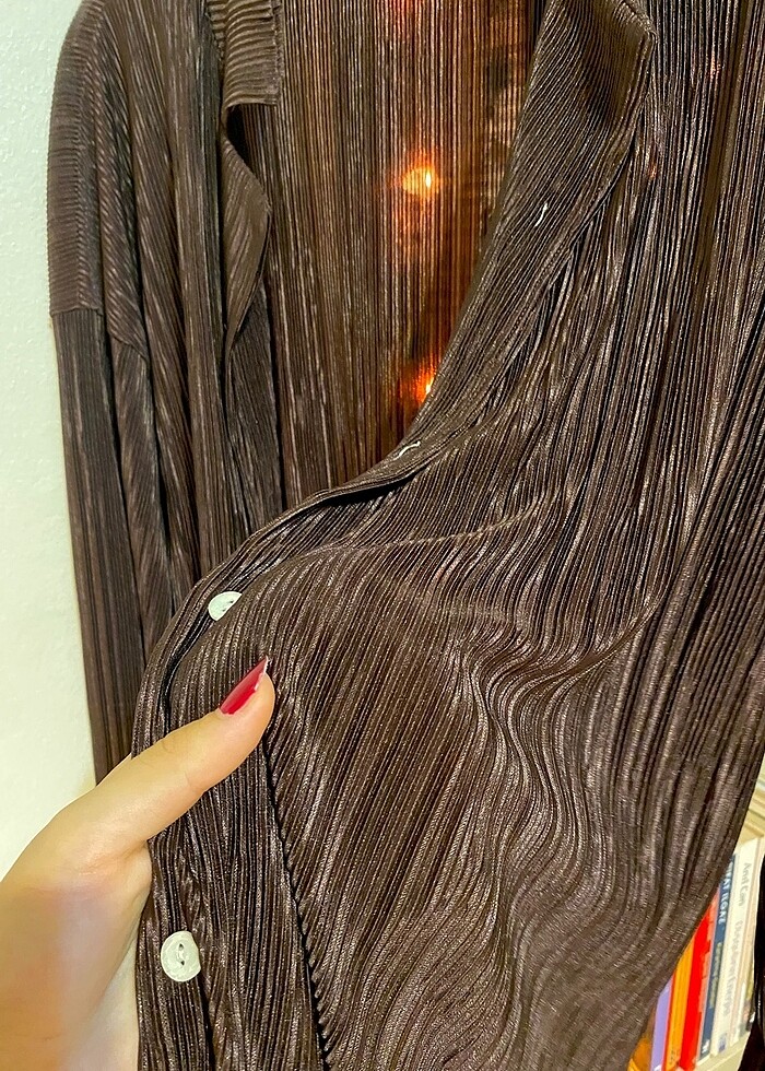 Mürdüm- Acı Kahve karışımı ifil satenimsi gömlek - Görsel 3