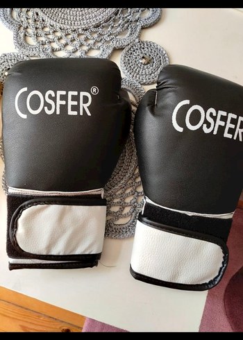 Siyah Deri Velcro Boks Eldiveni COSFER