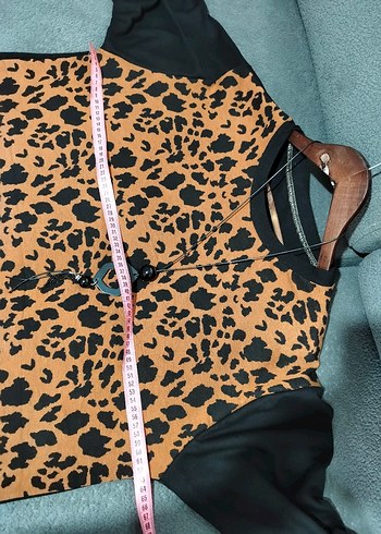 50 Beden kahverengi Renk Leopar Desenli Midi Tunik