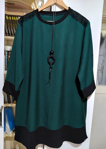 Drapeli Fakir Kollu Yeşil Tunik48