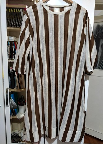 Çizgili Kahverengi Midi Tunik