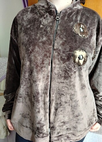 46 Beden #Kadife Fermuarlı Sweatshirt