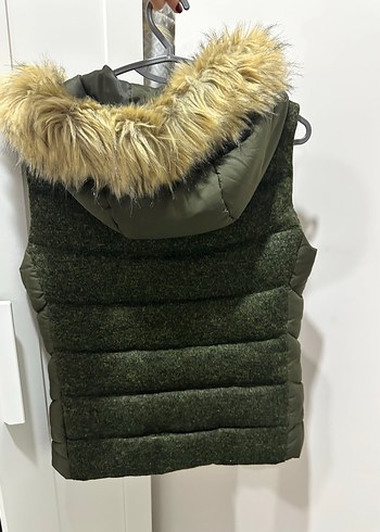 Kadın Yeşil Kürklü Şişme Yelek - Görsel 4