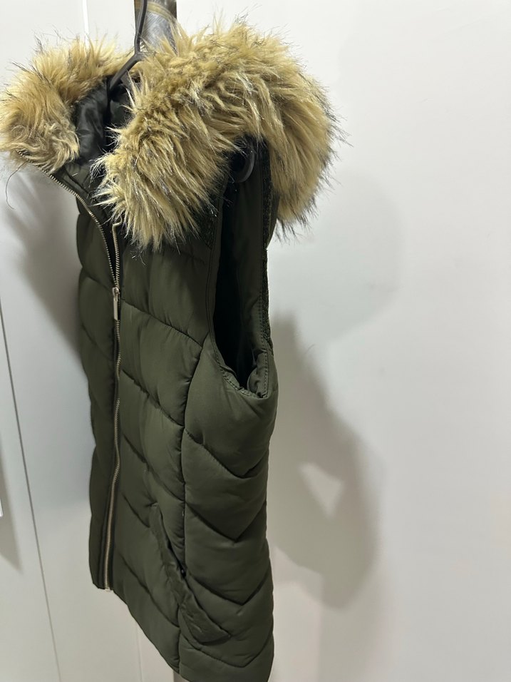 Kadın Yeşil Kürklü Şişme Yelek - Görsel 5