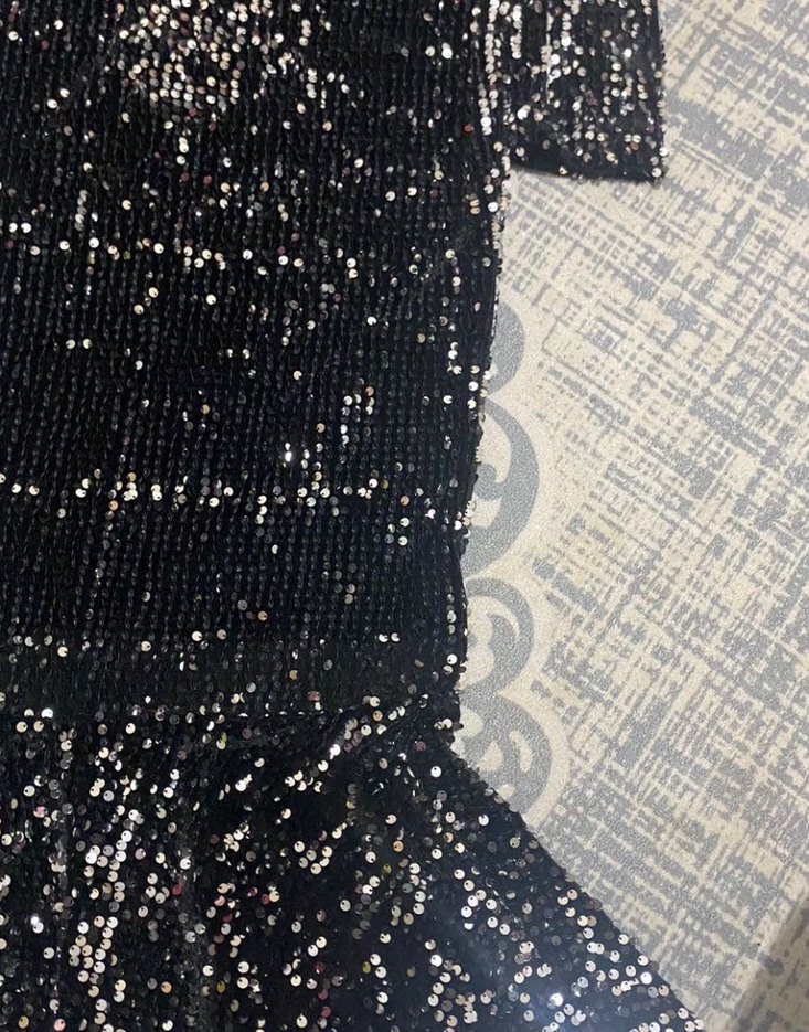 Parlak Siyah Uzun Kollu Abiye Elbise - Görsel 2