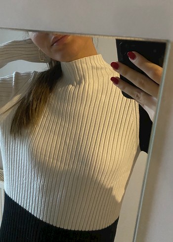 Zara Beyaz-Siyah Uzun Triko Elbise - Görsel 3