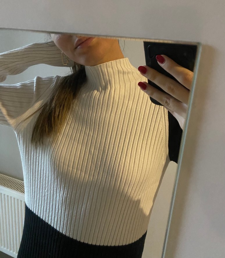 Zara Beyaz-Siyah Uzun Triko Elbise - Görsel 3