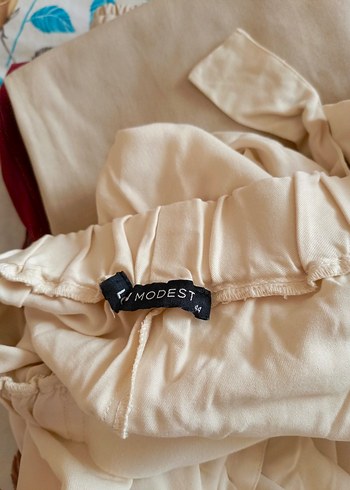 Bej Midi Keten Kadın Rahat Kesim Pantolon - Görsel 4