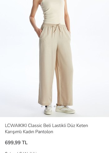 Bej Midi Keten Kadın Rahat Kesim Pantolon - Görsel 2