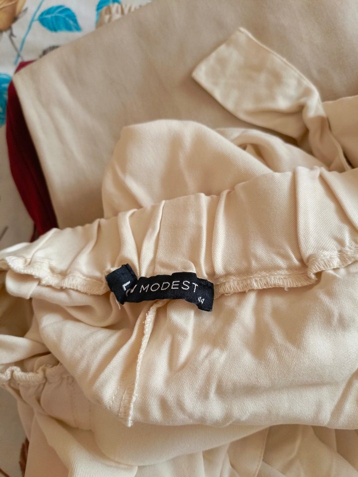 Bej Midi Keten Kadın Rahat Kesim Pantolon - Görsel 4