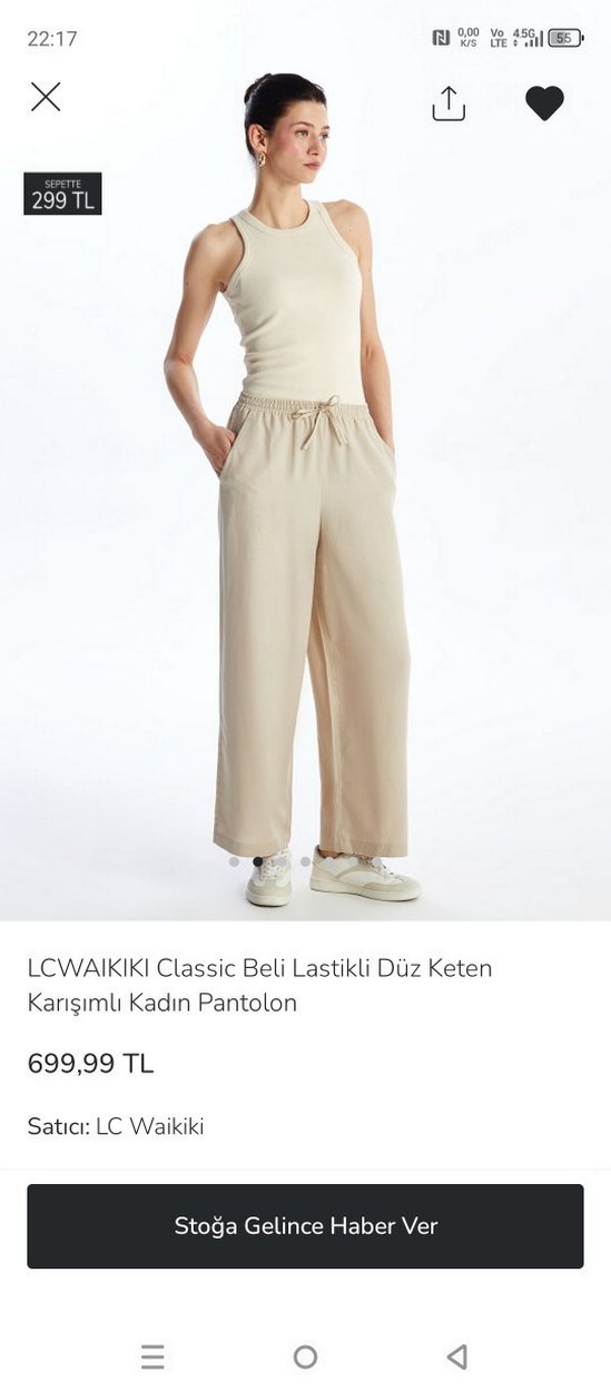 Bej Midi Keten Kadın Rahat Kesim Pantolon - Görsel 2