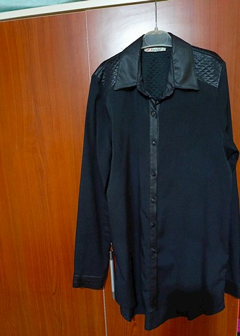 Düğmeli Siyah Deri Kadın Gömlek - Görsel 2