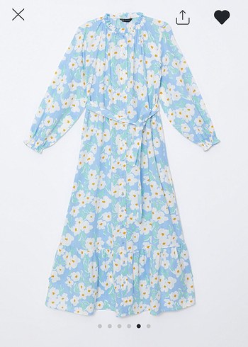 Mavi Çiçekli Uzun Pamuk Elbise - Görsel 2