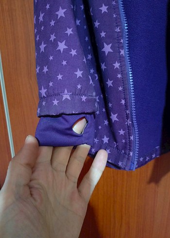 Mor Yıldız Desenli Kız Çocuk Kapüşonlu Ceket - Görsel 4