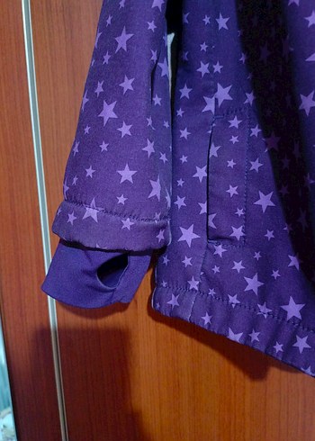 Mor Yıldız Desenli Kız Çocuk Kapüşonlu Ceket - Görsel 5